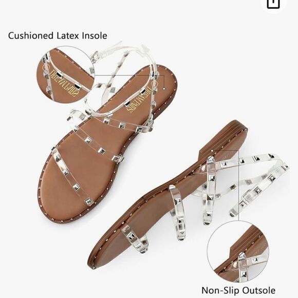 Dream Pairs CLEAR/RHINESTONE Studded Gladiator Strappy Flat Ankle Strap Sandal - Picture 13 of 14